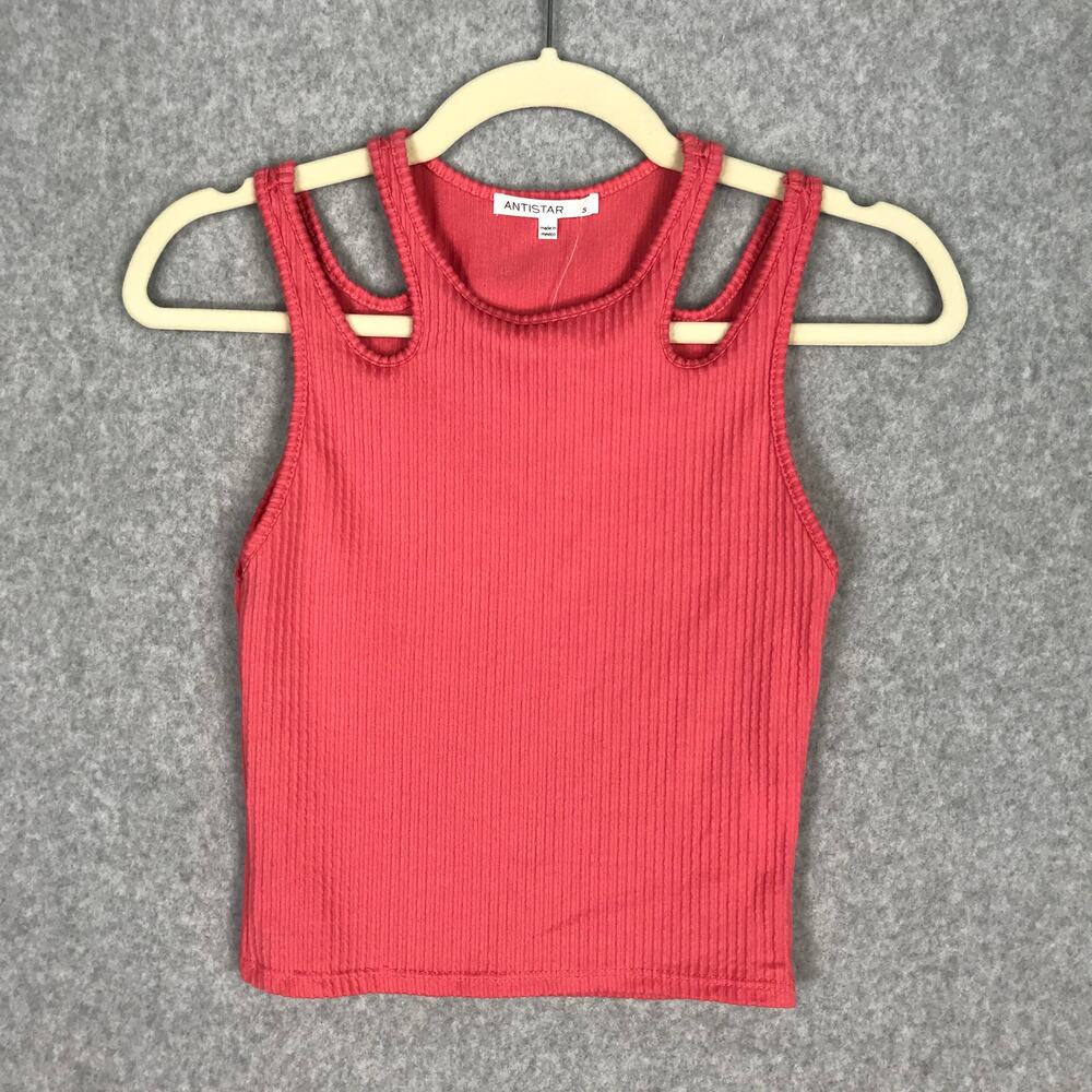 Antistar Tank Top Women Small Coral Pink Cutout Ribbed Crop Yoga Activewear